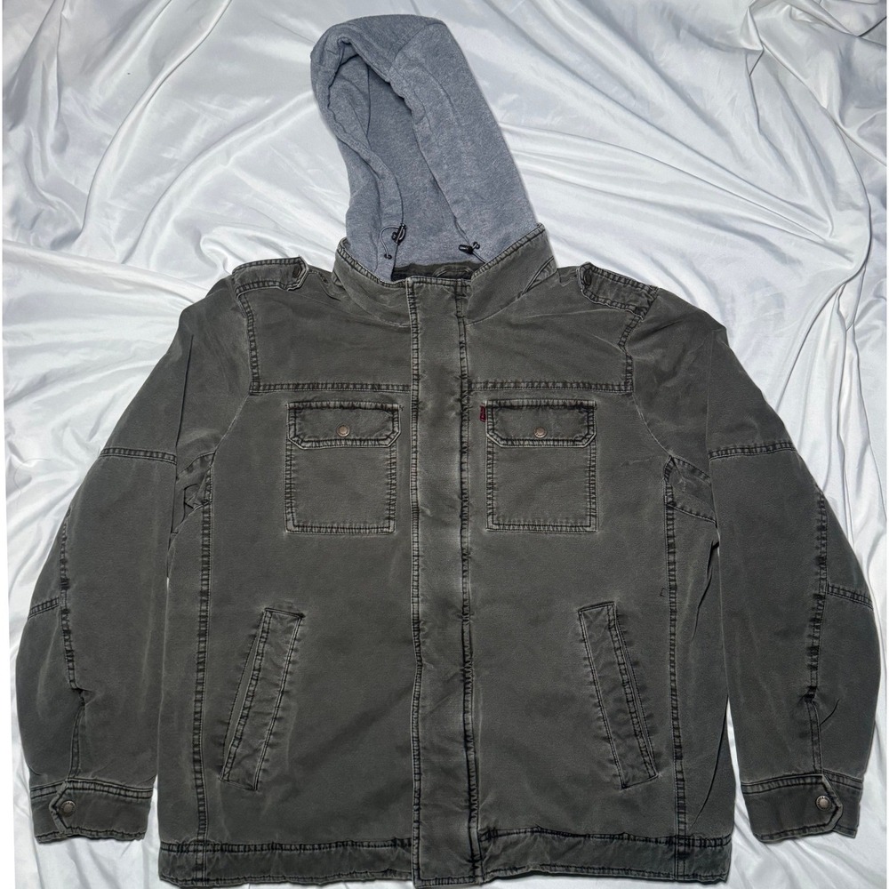 Levi's Field Jacket Sherpa Lined Mens XL Faded Olive Green Hooded Workwear